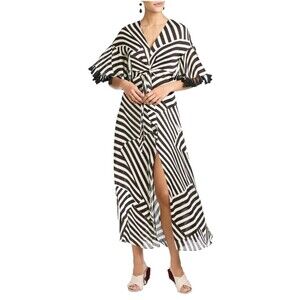 Sachin & Babi Jacynda Dress Size 8 Women Stripe Geo Print Fringe Trim